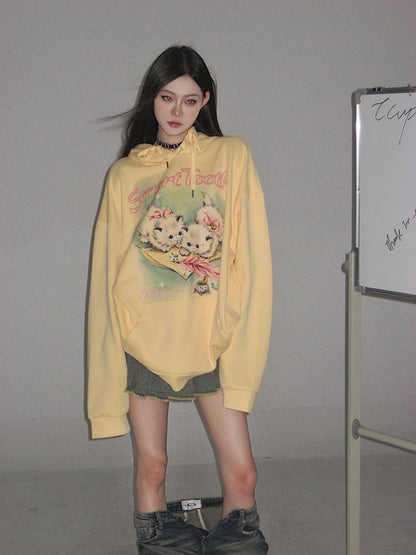 Yellow Kitten Print Sweater