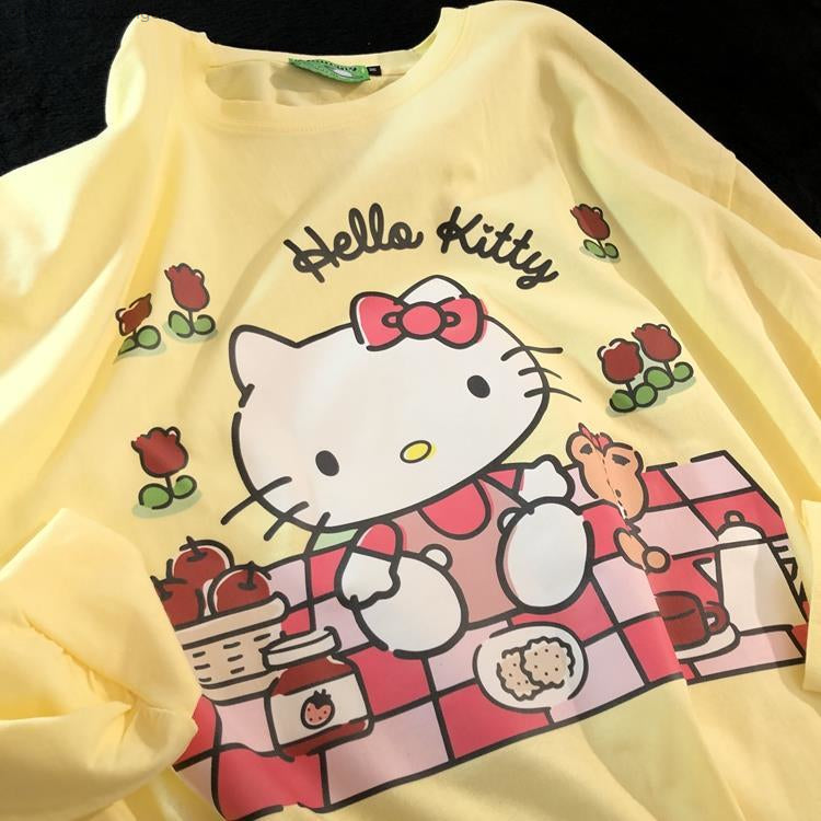 Cat Japanese Anime Print Long Sleeve Shirt