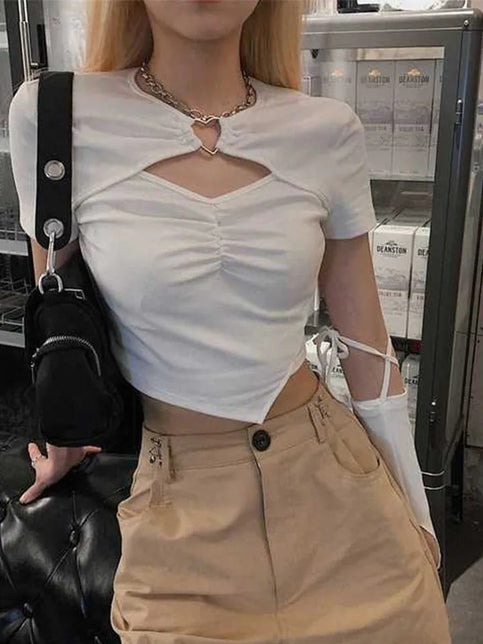 Heart Hollow Out Short Sleeve Shirt