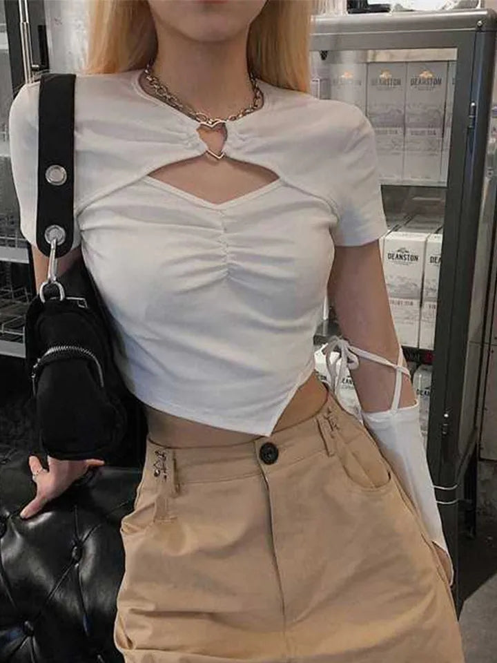 Heart Hollow Out Short Sleeve Shirt