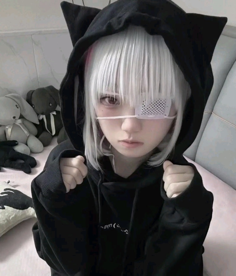 Black Cat Drawstring Sweatshirt