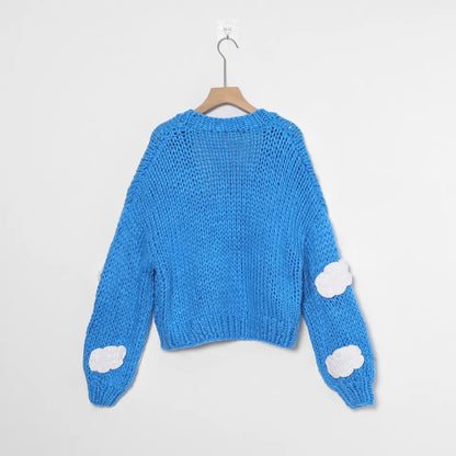 3D Blue Cloud Crochet Cardigan Sweater