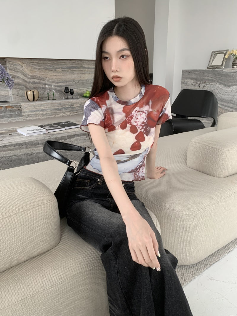 Cake Graffiti Mesh Short Sleeve Shirt