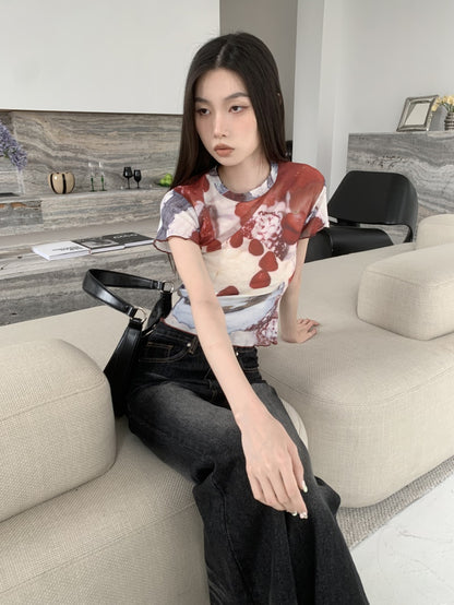 Cake Graffiti Mesh Short Sleeve Shirt