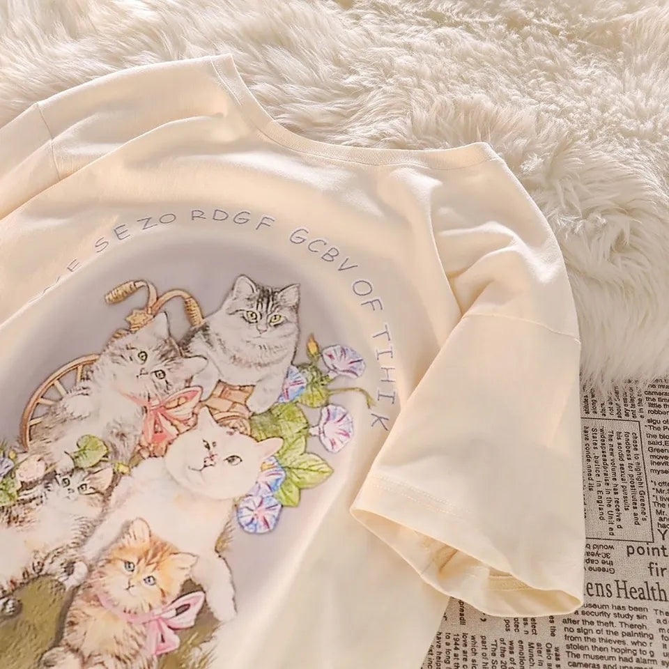Cat Print Short Sleeve T-shirt
