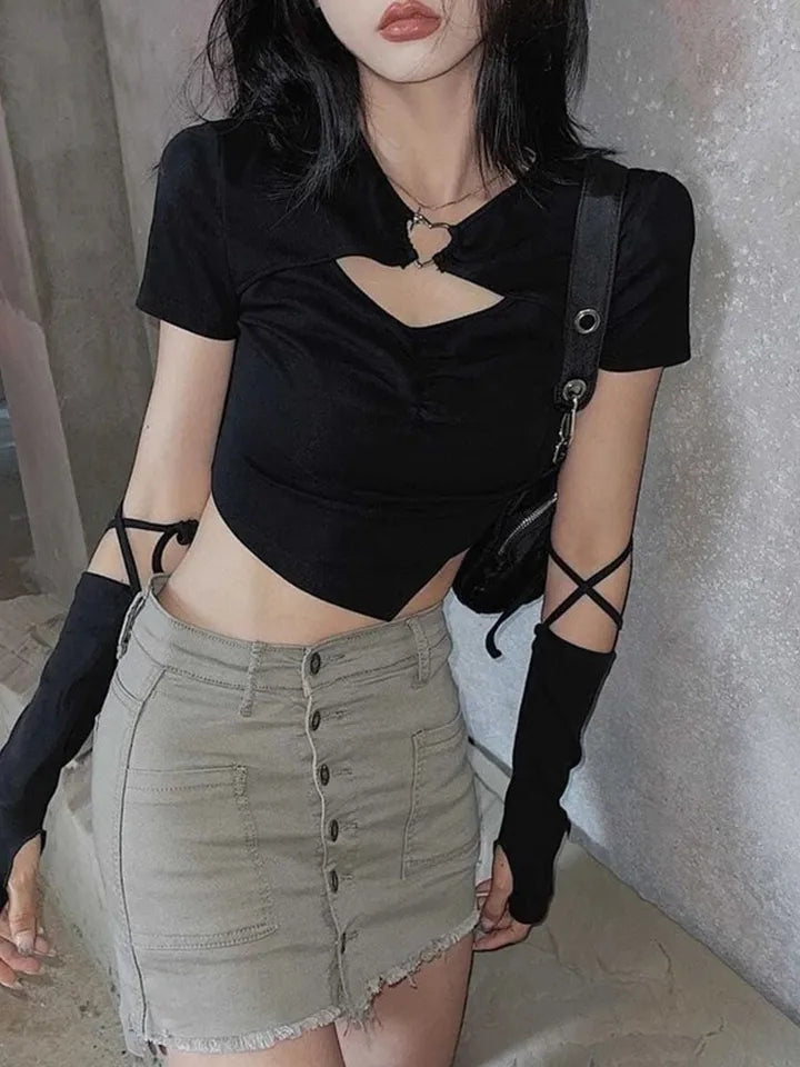 Heart Hollow Out Short Sleeve Shirt