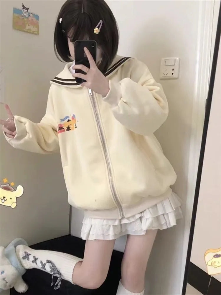 Kawaii Sailor Collar Zip Up Hoodie