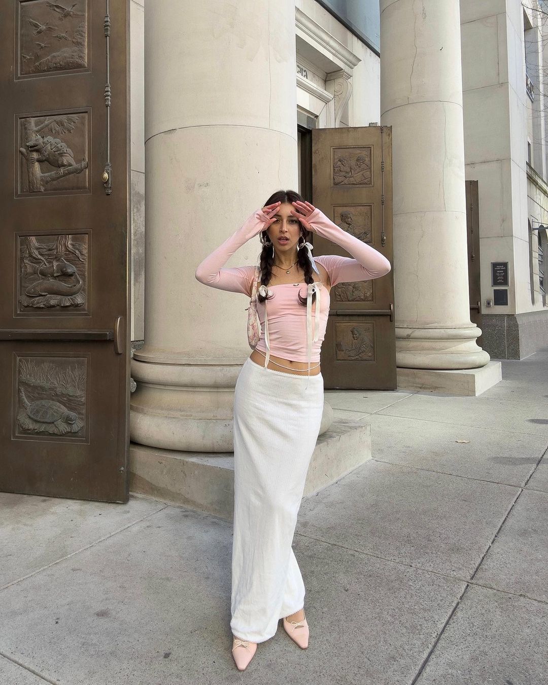 2PCS Pink Tube Top + Long Sleeve Cropped Shawl