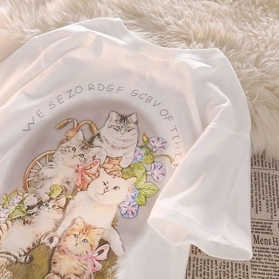 Cat Print Short Sleeve T-shirt