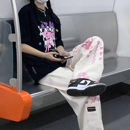Anime Girl Print Wide Leg Pants