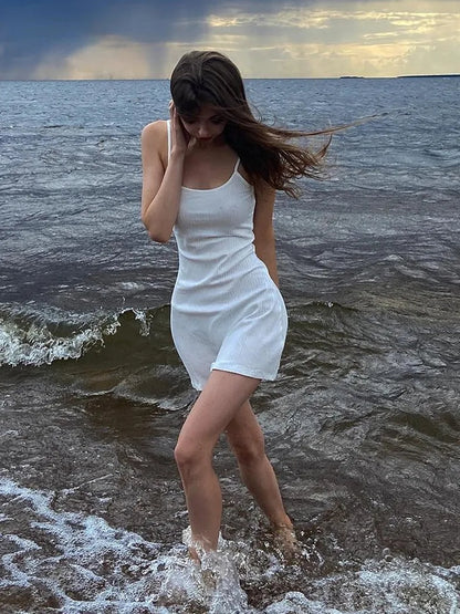 White Spaghetti Strap Mini Dress