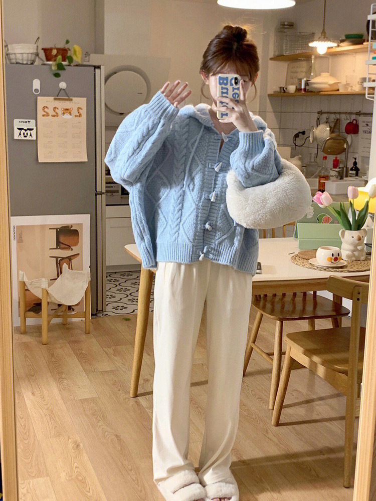 Blue Knit Loose Cardigan