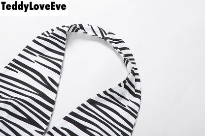 Cute Sexy Zebra Animal Print Sleeveless Halter Crop Top Shirt Tee T-shirt E-Girl Kawaii Korean Japanese Harajuku Chinese Retro Streetwear Aesthetic