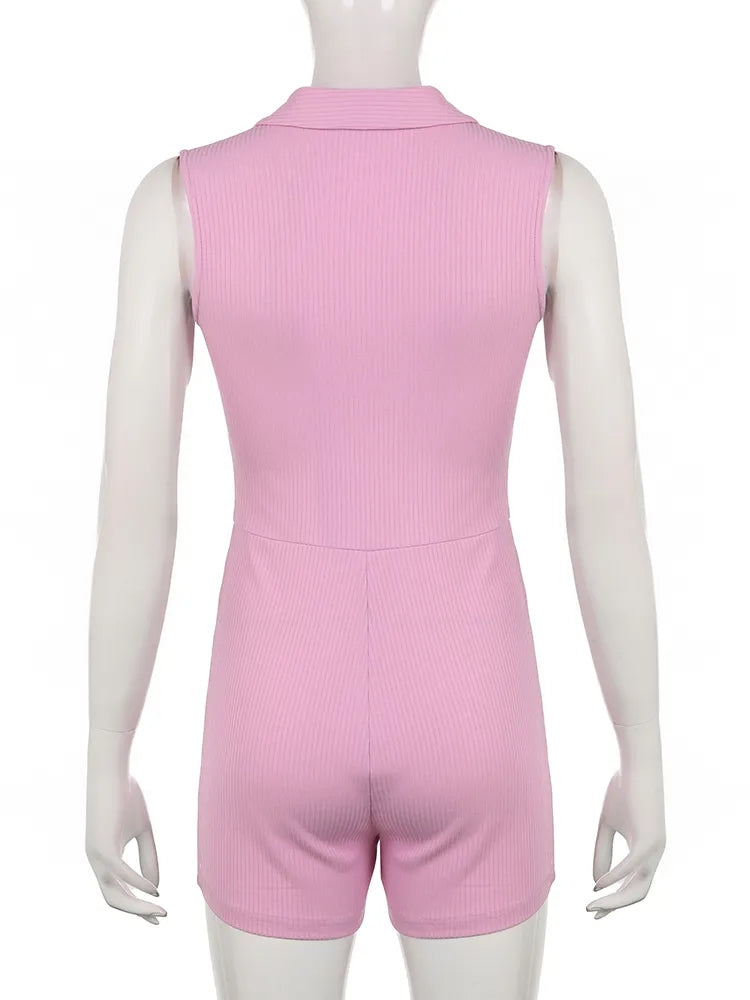 Sweet Pink Collar Ribbed Romper