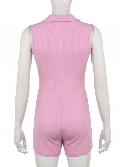 Sweet Pink Collar Ribbed Romper