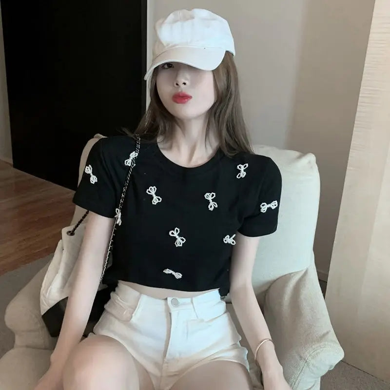 Pearl Bow Short Sleeve Shirt