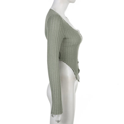 Green Lace Split Patchwork Long Sleeve T-shirt