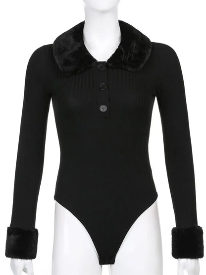 Black Faux Fur V Neck Bodycon Sweater