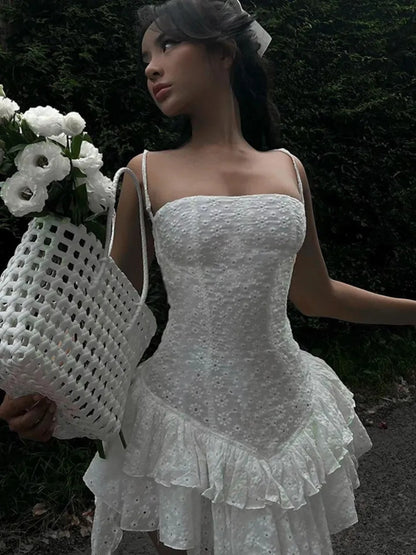 White Floral Lace Layered Dress