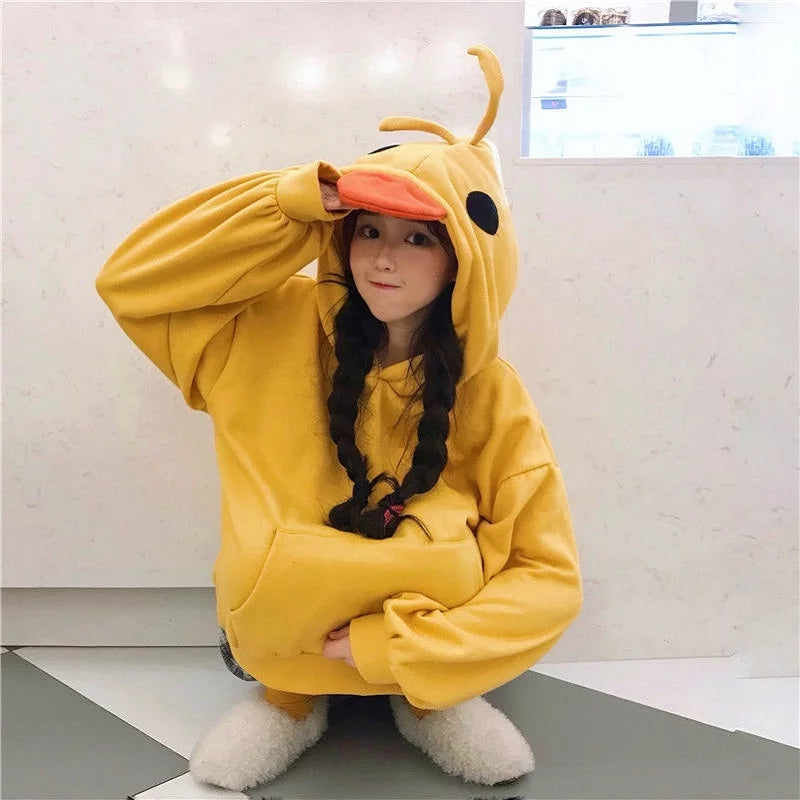 Cute 3D Yellow Duck Hoodie Long Sleeve Pullover Casual Aesthetic Casual E-Girl Kawaii Korean Japanese Harajuku