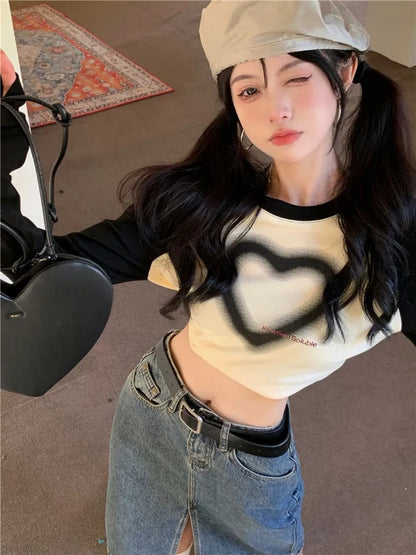 Black Heart Patchwork Long Sleeve T-shirt