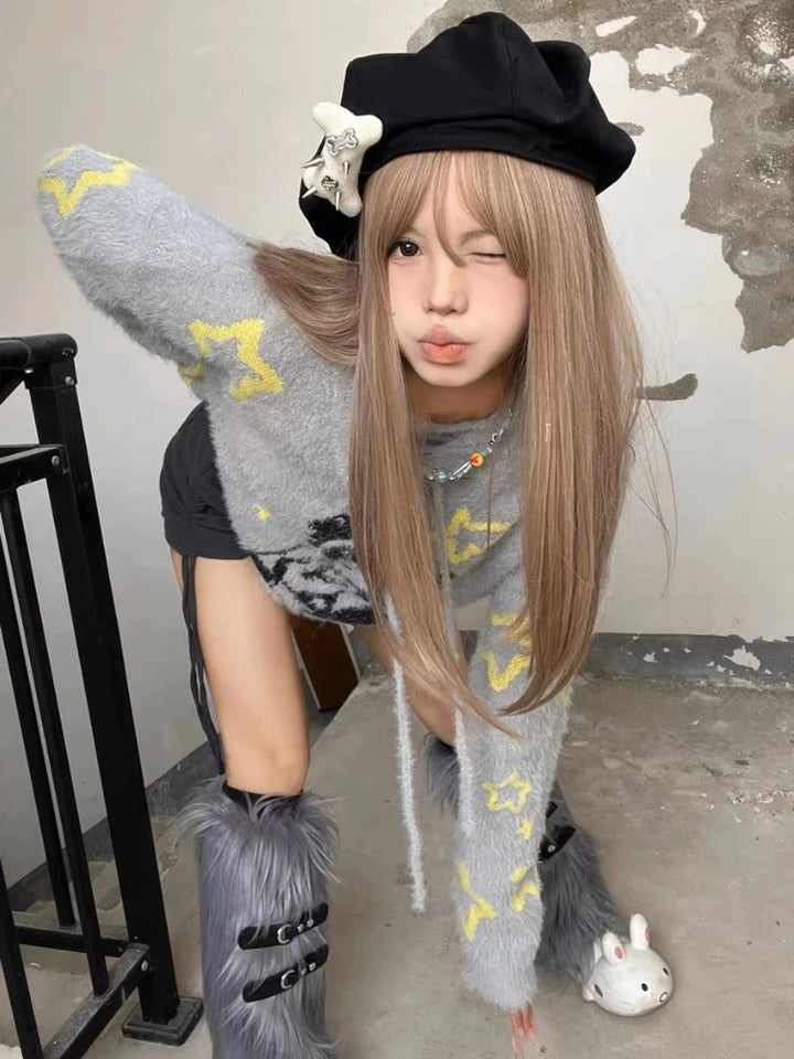 Grey Anime Girl Oversized Sweater