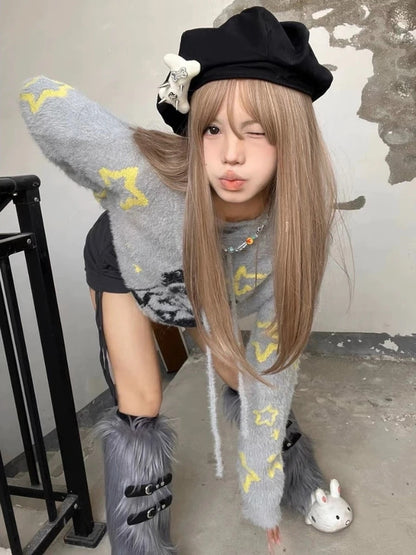 Grey Anime Girl Oversized Sweater