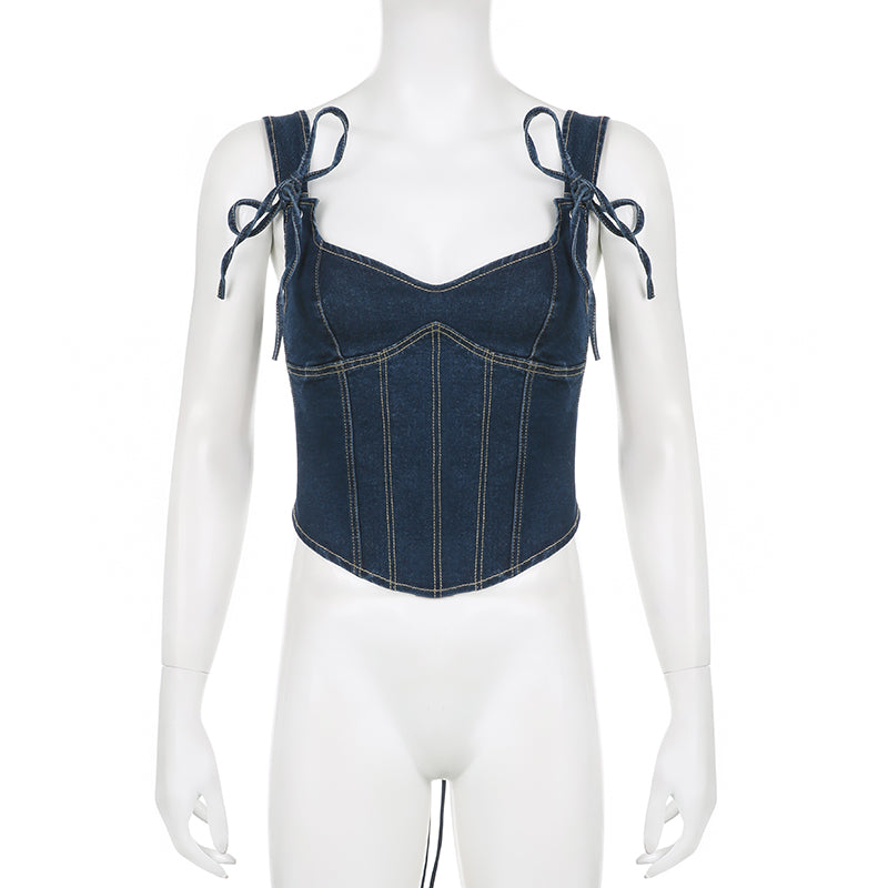 Blue Denim Corset Bandage Tank Top