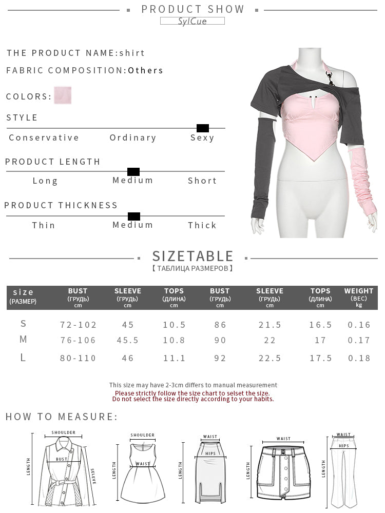 2PCS Sweet Pink Irregular Wrap Off Shoulder Short Sleeve Shirt