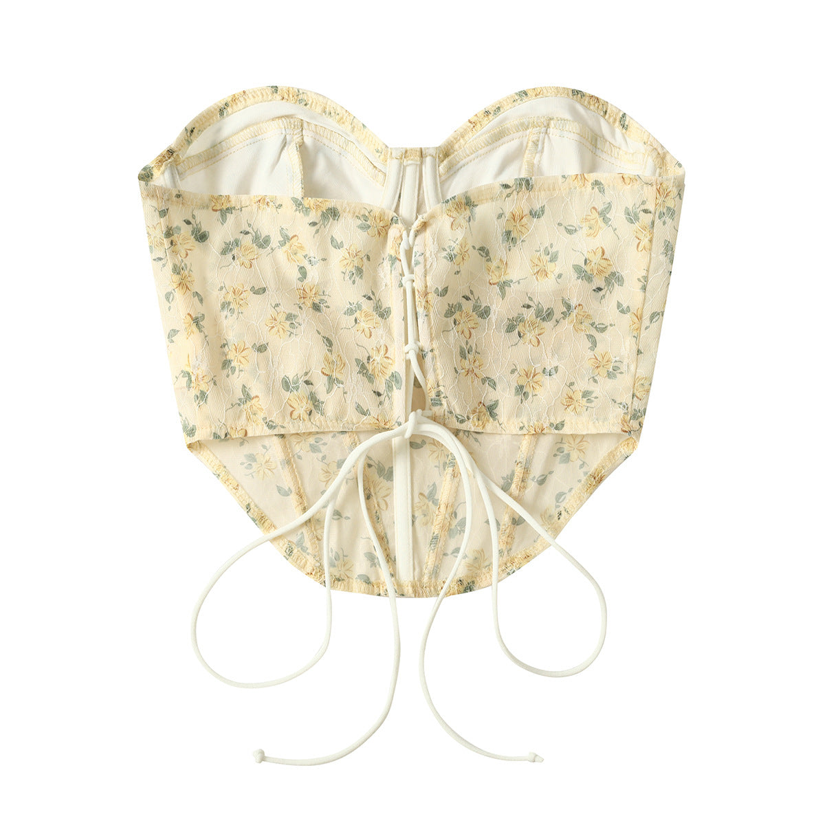 Blue Floral Lace Up Backless Corset Top