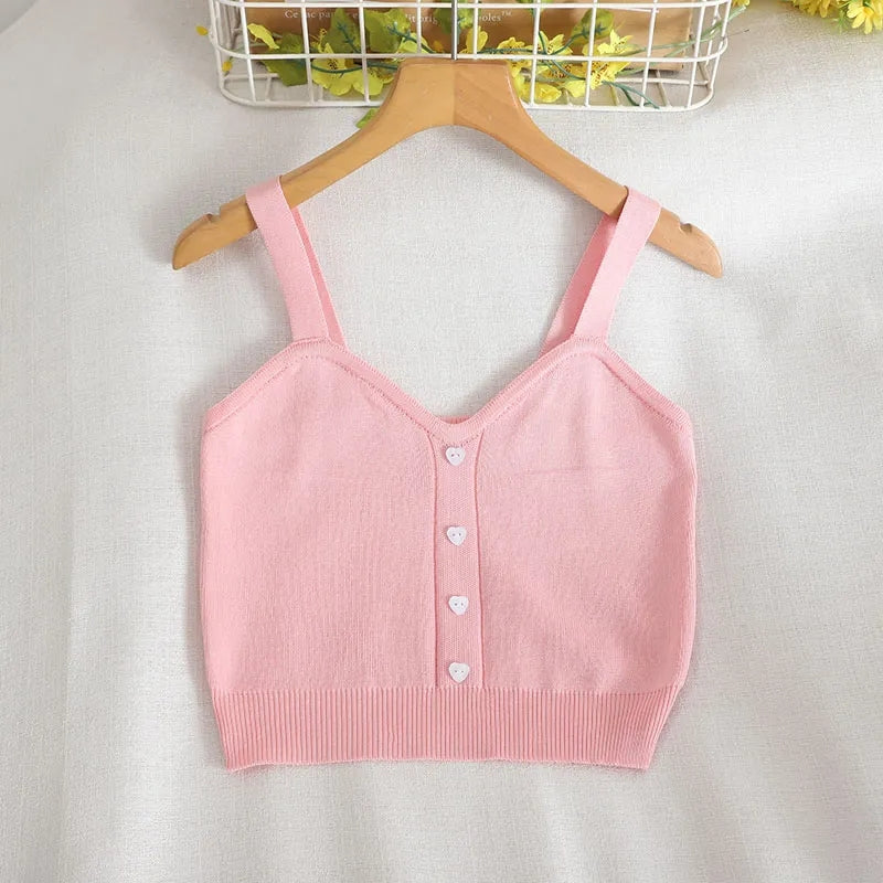 Heart Button V Neck Tank Top