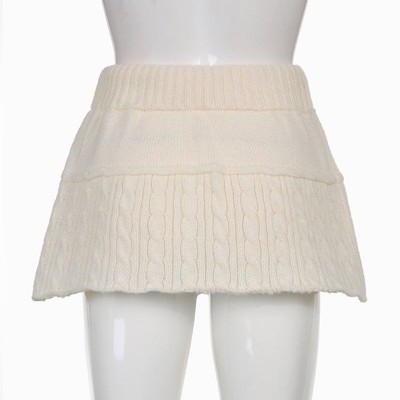 White Knit Twist Mini Skirt
