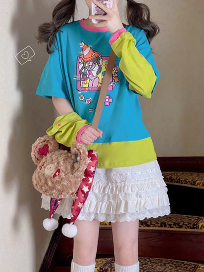 Colorful Anime Girl Graphic Print Short Sleeve T-shirt