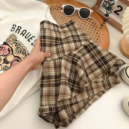 Plaid Ruffle High Waist Mini Skirt
