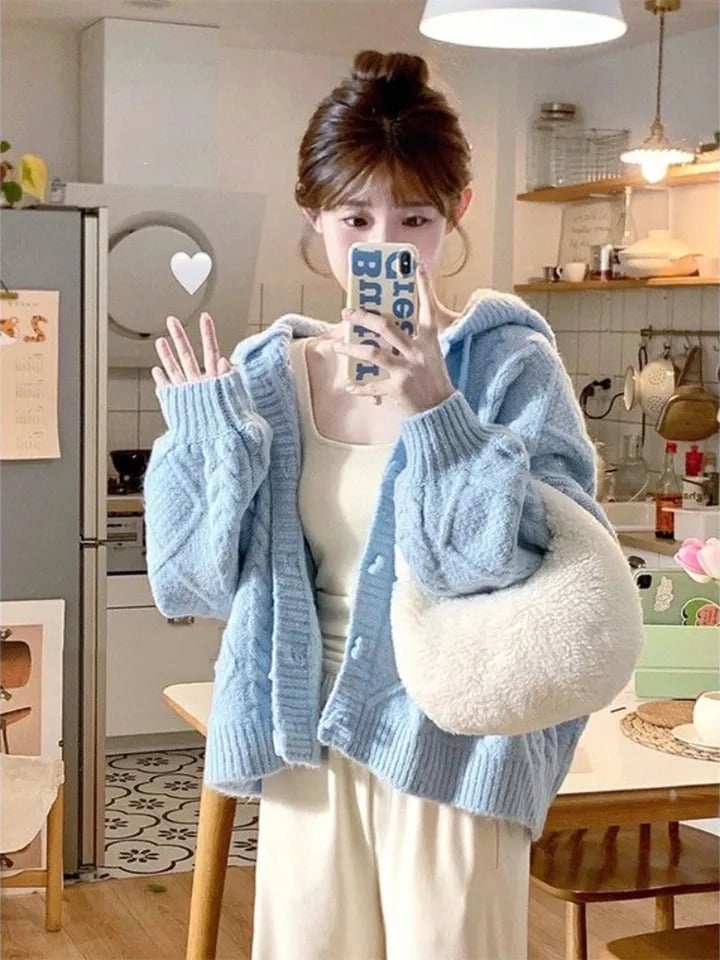 Blue Knit Loose Cardigan