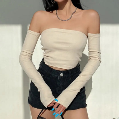 Solid Tube Top With Long Sleeves