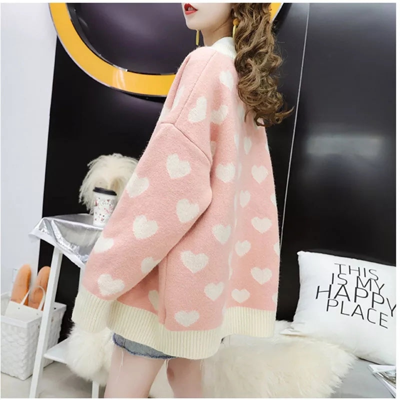 Sweet Heart Print Button Cardigan