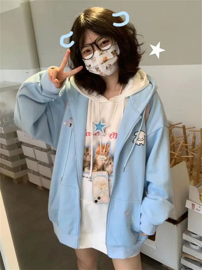 Puppy Embroidery Cartoon Zip Up Hoodie