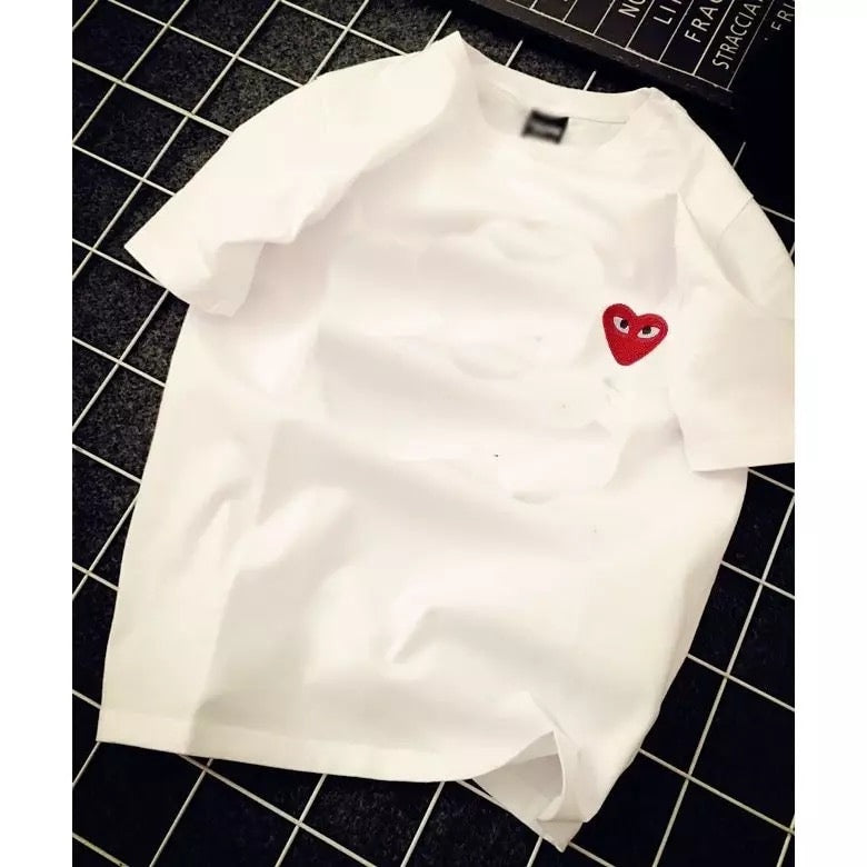 Cute Heart Shape Love Embroidery Loose Oversize Short Sleeve Short T-shirt Tee Top Summer Casual E-Girl Kawaii Korean Japanese Harajuku Streetwear