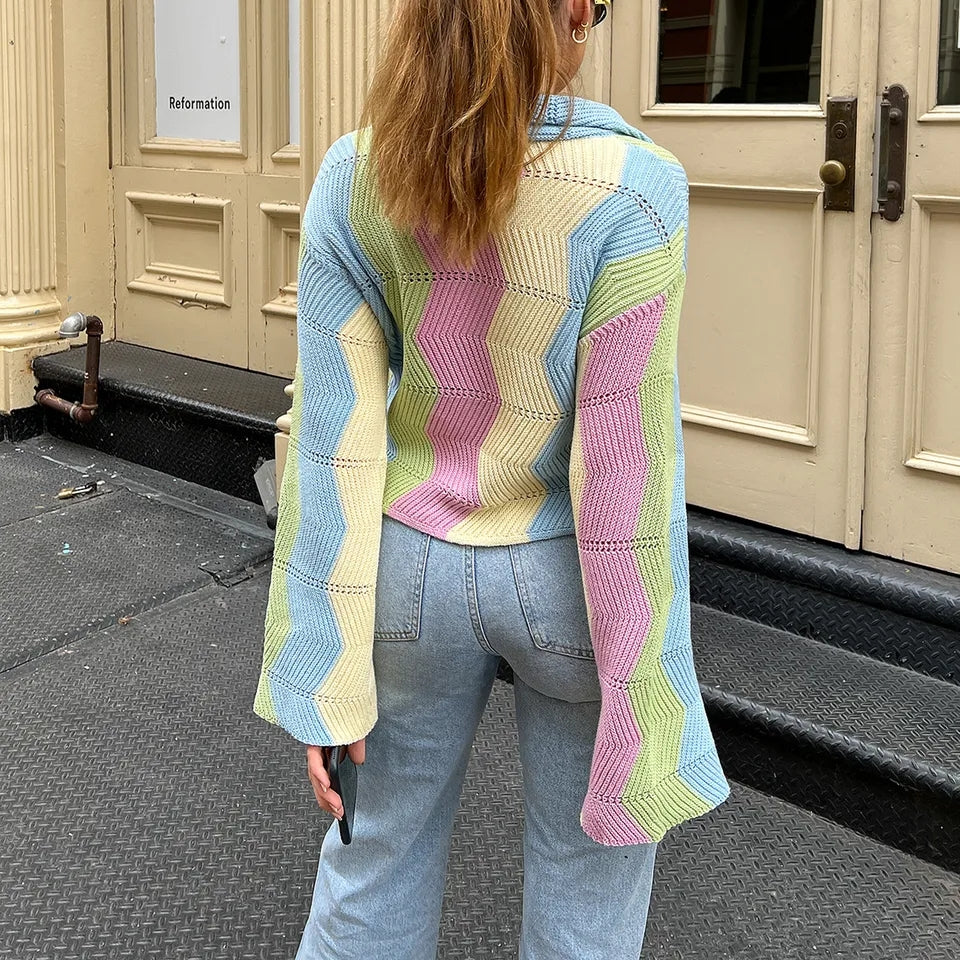 Rainbow Color Block Cardigan
