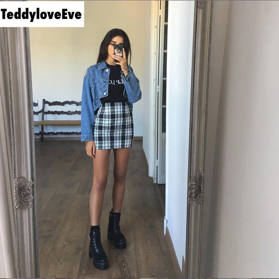Cute Vintage Plaid Checkered High Waisted Mini Skirt E-Girl Kawaii Korean Japanese Harajuku Chinese Retro Streetwear Aesthetic