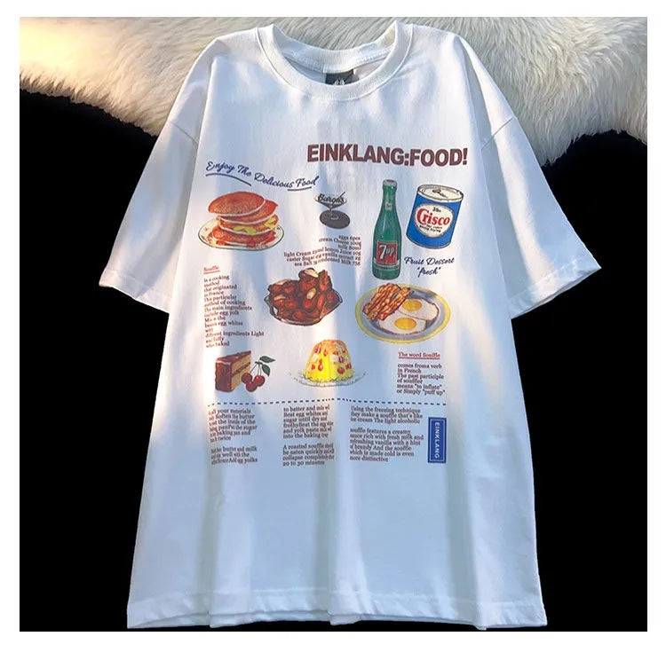Vintage Food Print Short Sleeve T-shirt