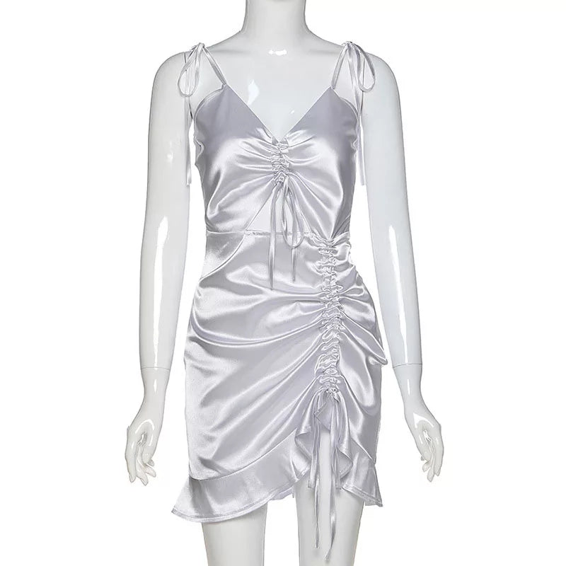 Cute Sexy Silk Sling French Mini Bodycon Dress Party Club Summer Aesthetic Casual E-Girl Kawaii Korean Japanese Harajuku