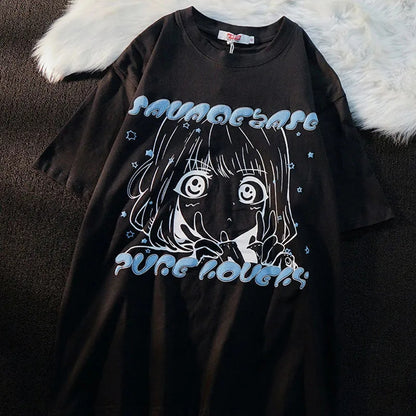 Anime Girl Graphic Print Loose Short Sleeve T-shirt