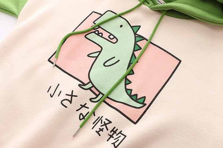 Cute 3D Funny Dinosaur Cartoon Hoodie With Horns Sweatshirt Sweater Long Sleeve Pullover Cosplay E-Girl Kawaii Korean Japanese Harajuku Streetwear