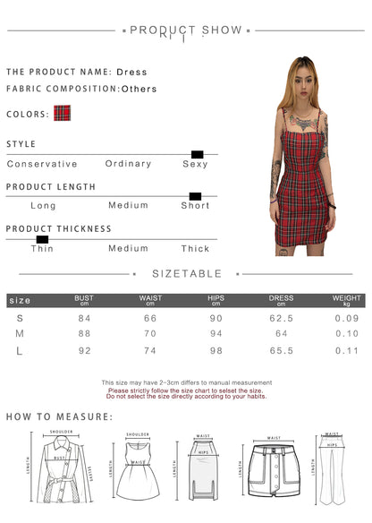 Cute Sexy Red Plaid Checkered Mini Dress Party Bodycon E-Girl Kawaii Korean Japanese Harajuku Chinese Retro Streetwear Aesthetic
