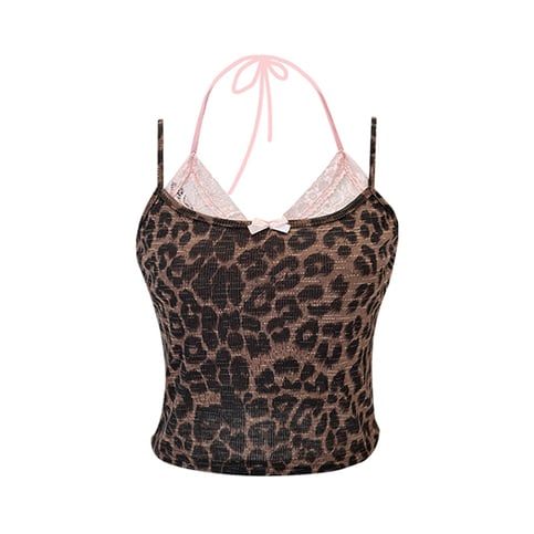 Leopard Pink Lace Trim Camisole