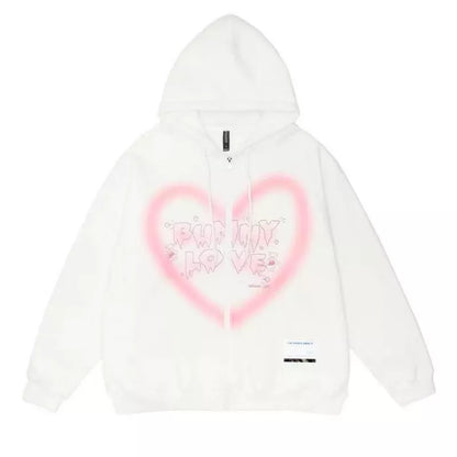 Bunny Love Heart Print Long Sleeve Hoodie