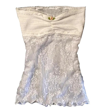 Sweet Floral Lace Backless Tube Top