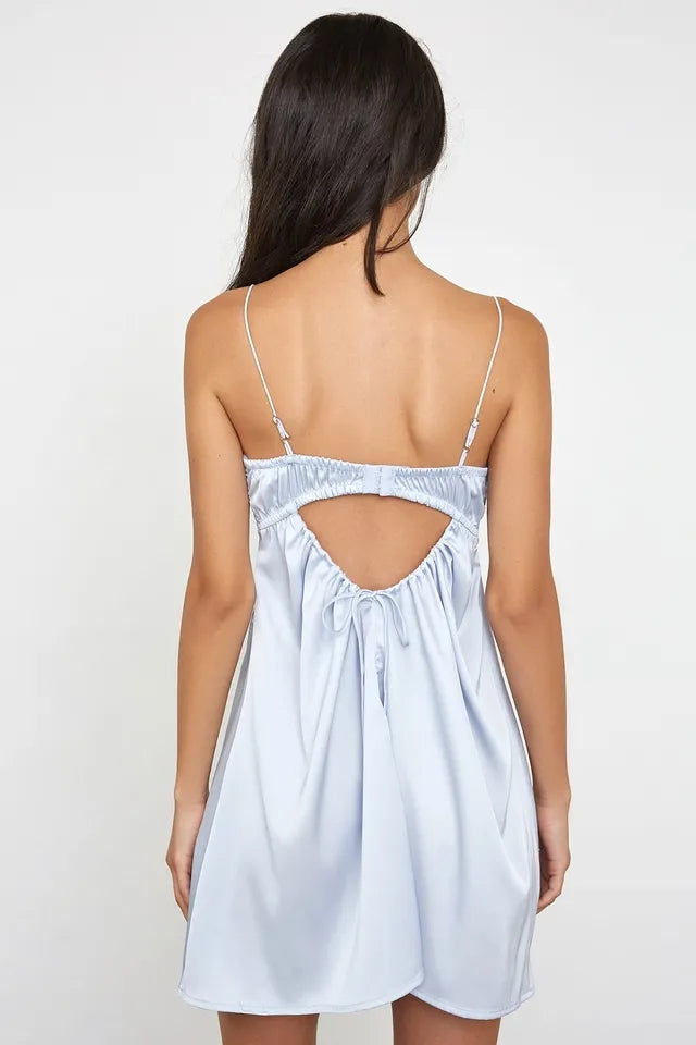 Light Blue Floral Embroidery Mini Dress